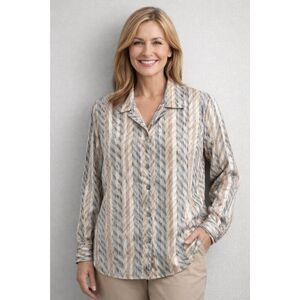 ALIA Women’s Blouse Sz 18 Abstract Stripe Button Front Shoulder Pads Long Sleeve